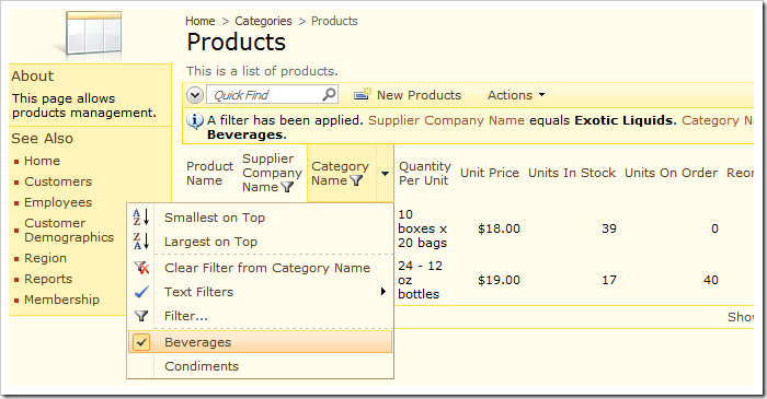 Category Name filtering options have been adaptively filtered to only show options relevant to the current data set.