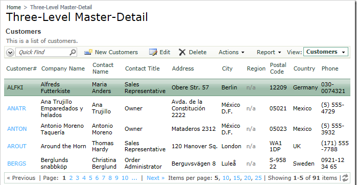 Three-Level Master-Detail page in Northwind web application.
