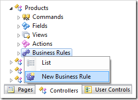 Create New Business Rule for Products controller.