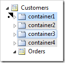 Multiple selection dragged before container1.