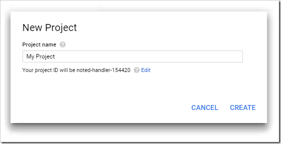 Creating a new project under the Google Developer dashboard.