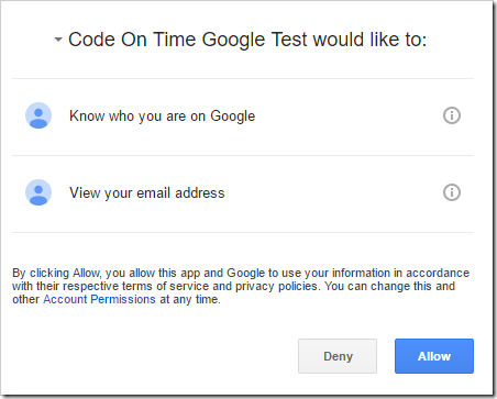 Granting permission for the app to access the Google profile.