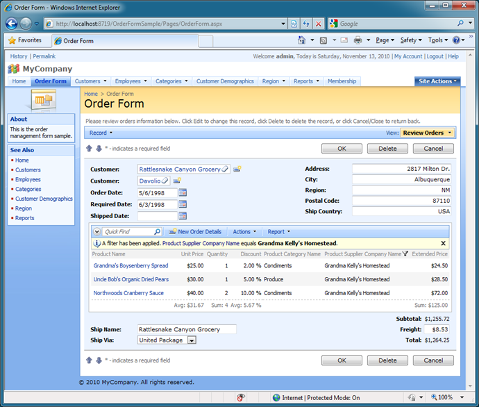 Order Form Sample With Code On Time Web App Generator