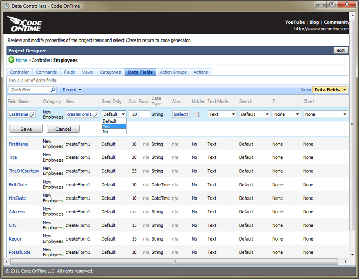 Code On Time Web Application Designer