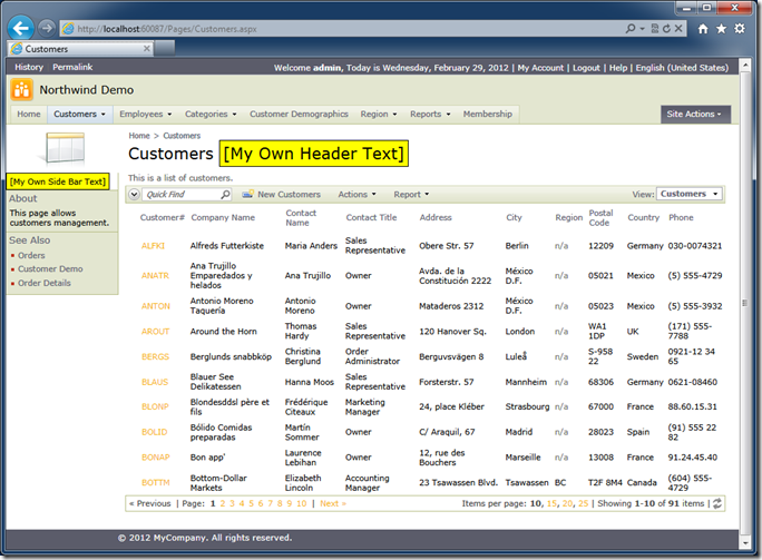 Custom master page in action