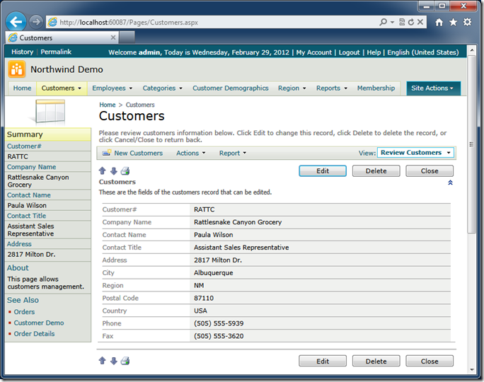 Form view 'editForm1' inherits the filter from the last view 'grid1'.