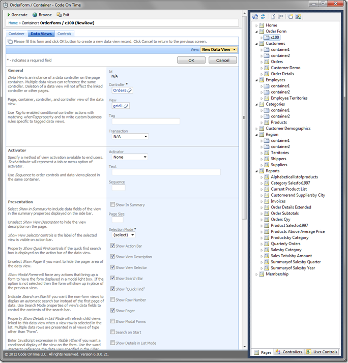 New Orders Data View in Code On Time Designer New Orders Data View in Code On Time Designer