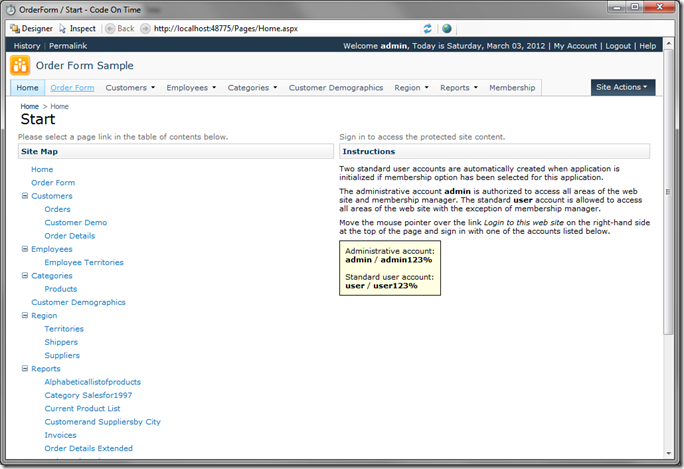 Code On Time Designer Preview of generated web application Code On Time Designer Preview of generated web application