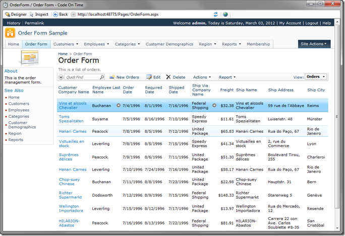 Order Form page in Code On Time Designer Preview Order Form page in Code On Time Designer Preview