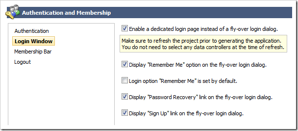 Activating a dedicated login page in Code On Time web application