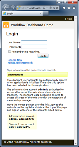 Standard dedicated login page in a Code On Time web application Standard dedicated login page in a Code On Time web application