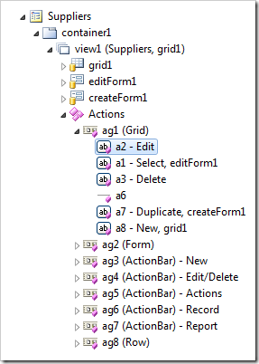 Modified action group in Project Explorer