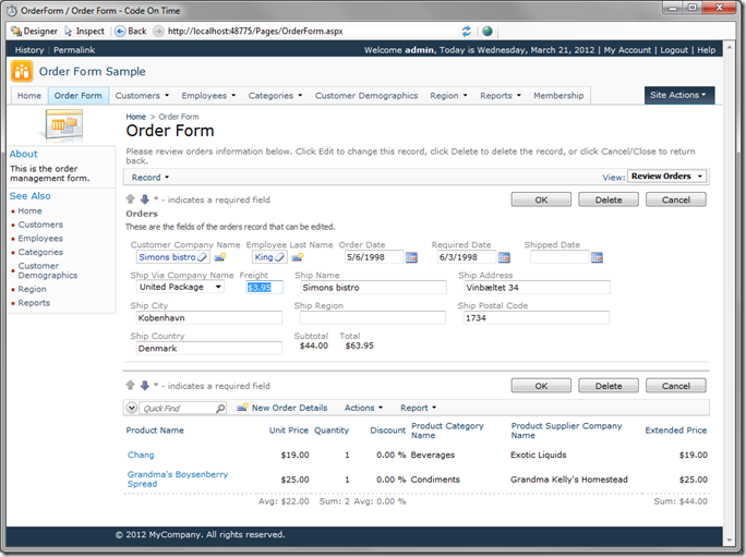 'Freight' field recalculated to 3.95 in the Order Form 'Freight' field recalculated to 3.95 in the Order Form