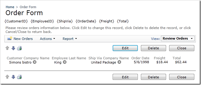 Order Form with custom template Order Form with custom template