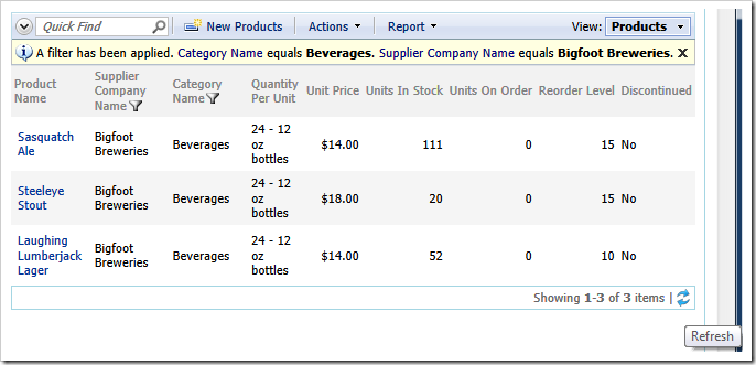 Data view refresh can be manually activated by clicking on the 'Refresh' icon in the bottom right corner of a grid view