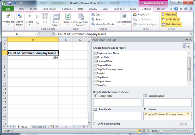 Total number of orders in the application database