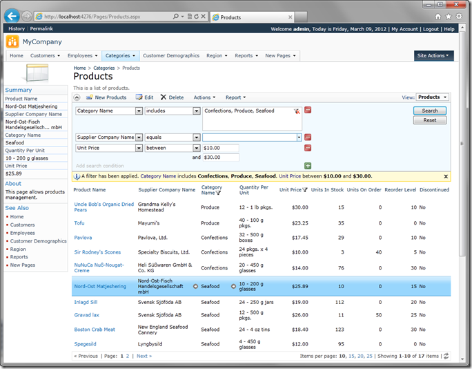 Generated Northwind sample web application