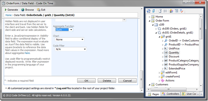 'Quantity' aggregate function of 'Sum'