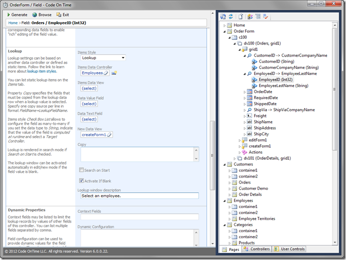 EmployeeID Lookup configuration in Code On Time Designer EmployeeID Lookup configuration in Code On Time Designer