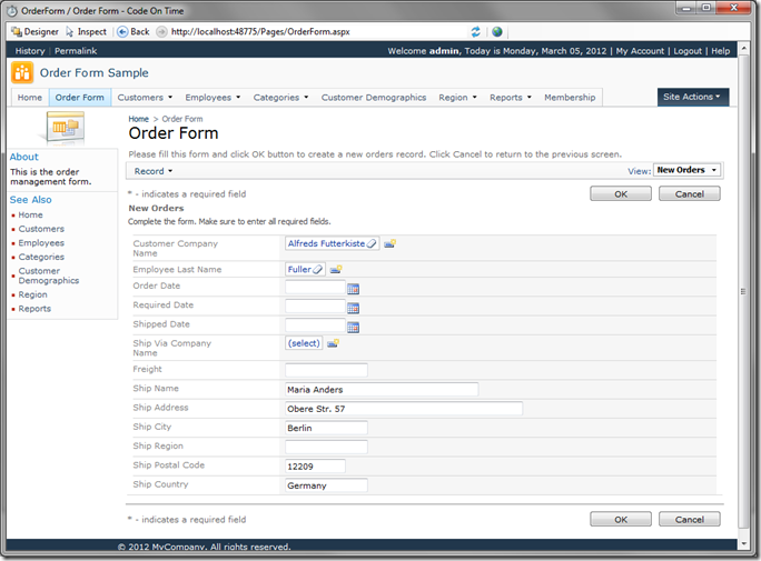 New Order Form in Code On Time Preview New Order Form in Code On Time Preview