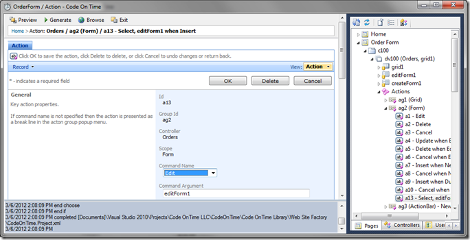 Command Name of Edit in Code On Time web application generator