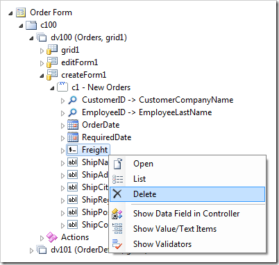 Deleting Freight from Order Form in Code On Time Designer