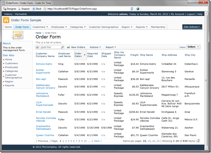 Orders sorted by Order Date