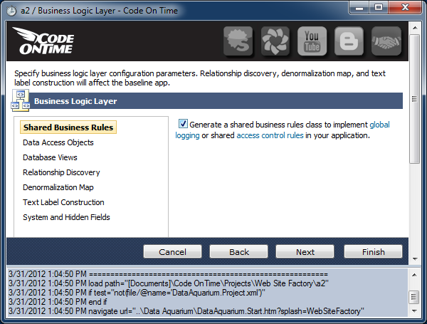 Enabling shared business rules in a Code On Time web application