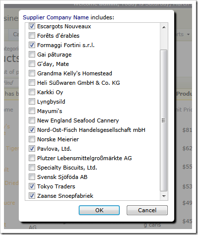 User-defined supplier filter