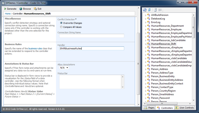 'Handler' property of the business rules class in SharePoint Factory web application created from 'Adventure Works' database