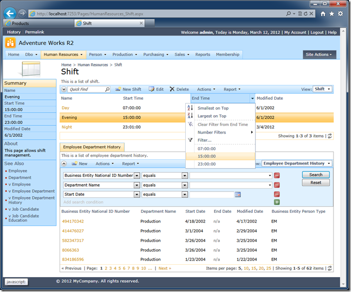 'Adventure Works' demo web application created with Code On Time. 'Adventure Works' demo web application created with Code On Time.