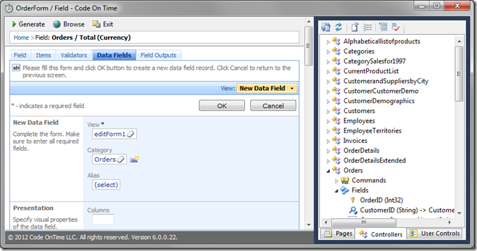 'Total' data field in 'editForm1' View