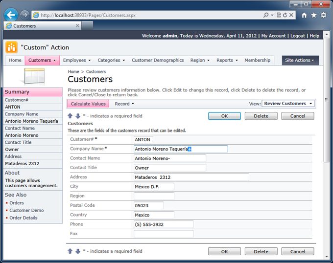 The effect of a custom business rule executed on the server in a web application created with Code On Time The effect of a custom business rule executed on the server in a web application created with Code On Time