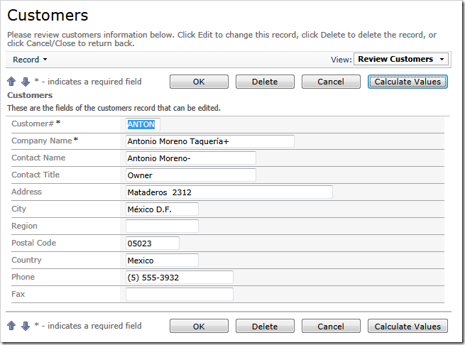 The effect of 'SQL' action calculating the field values