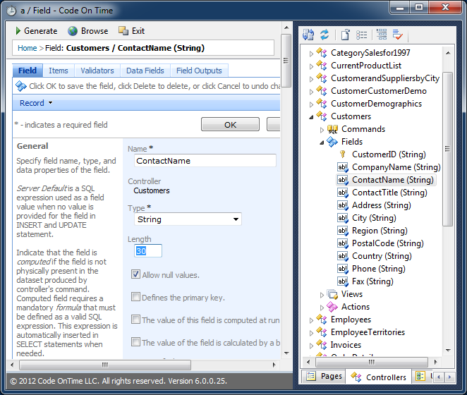 Property 'Length' is available in the data controller fields of the 'String' type