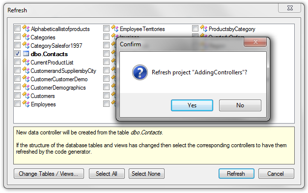 Refresh to add the dbo.Contacts table to the application
