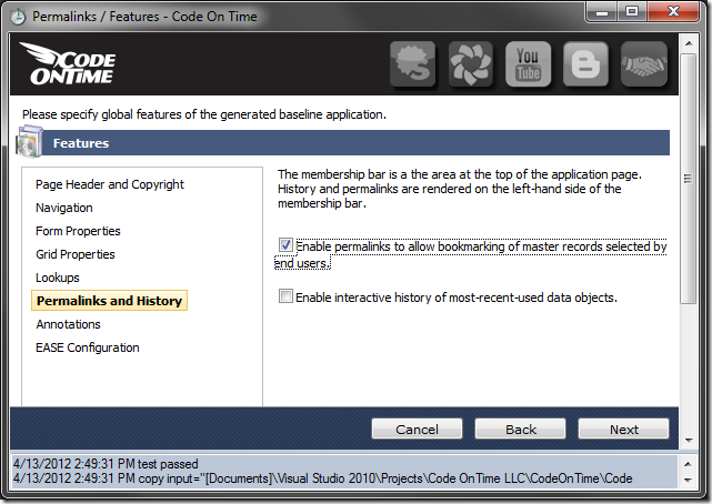 'Enable permalinks to allow bookmarking of master records selected by end users' property enabled in Code On Time Project Wizard