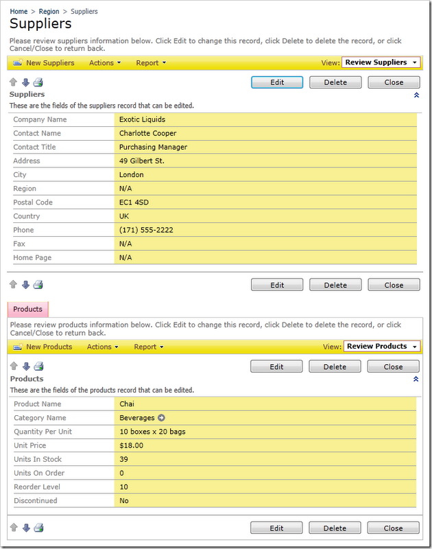 Both master and child data views using in-place form 