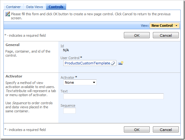 'ProductsCustomTemplate' control added to Products Form page in Code On Time Designer