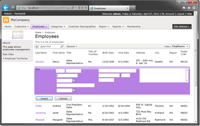 Generic grid view template render when creating a new data row inline in 'grid1' of Products