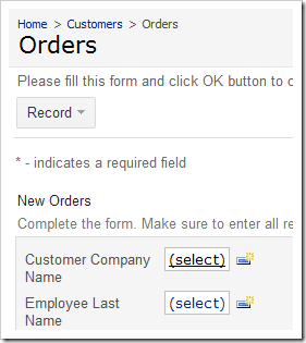 Customer Company Name lookup link on New Orders form