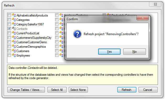 Refresh the project to remove the 'Contacts' data controller