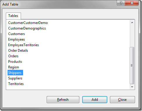 Add 'Shippers' table to diagram