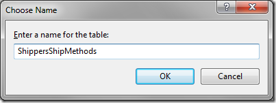 Enter 'ShippersShipMethods' table name