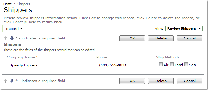 Three Ship Methods options presented as check box list