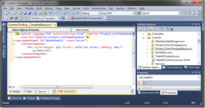 Default User Control markup in Visual Studio