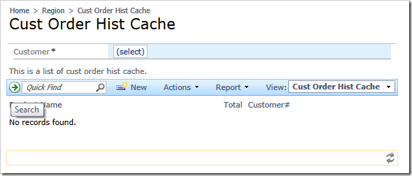 A confirmation data controller CustOrderHist_Params is displayed 'inline' in a data view above the CustOrderHist_Cache data view