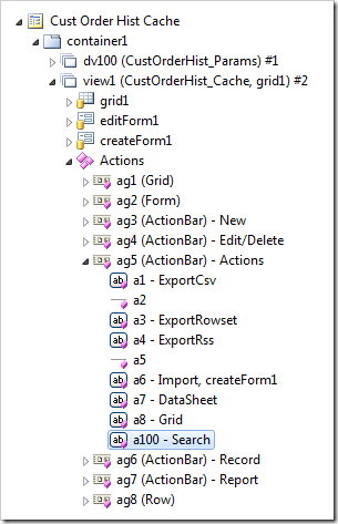 Action 'Search' in an output cache data controller is configured to use another data controller to collect input parameters