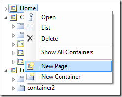 'New Page' option in Code On Time Project Explorer.