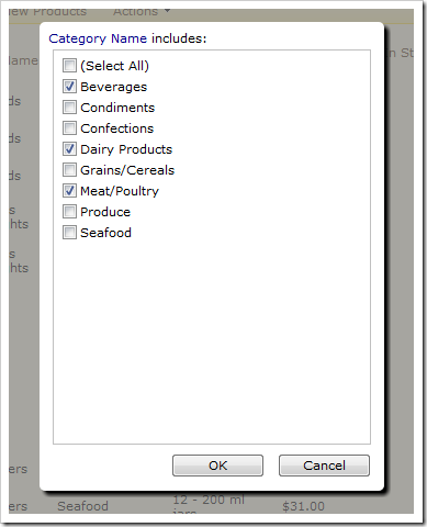 Category Name multi filter selection with several options checked.
